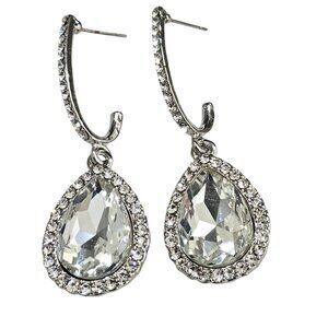 Bridal, Weddings, Special Events Silver Tone Austrian Crystal Tear Drop Earrings